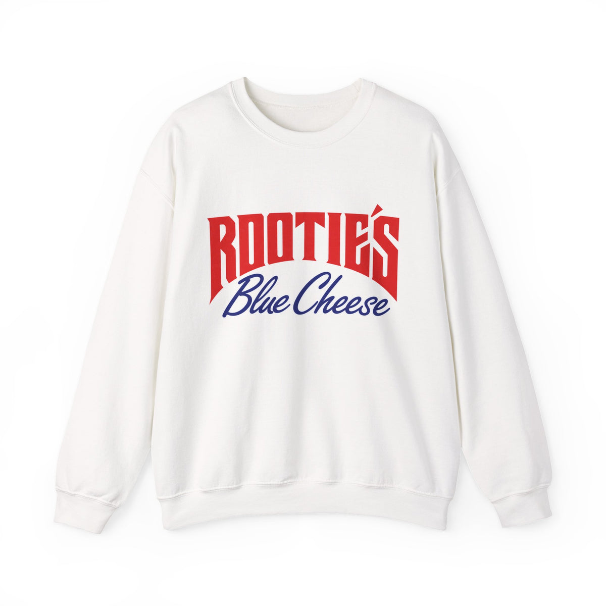 Crewneck Sweatshirt — "Rootie’s Blue Cheese" Retro Script Logo