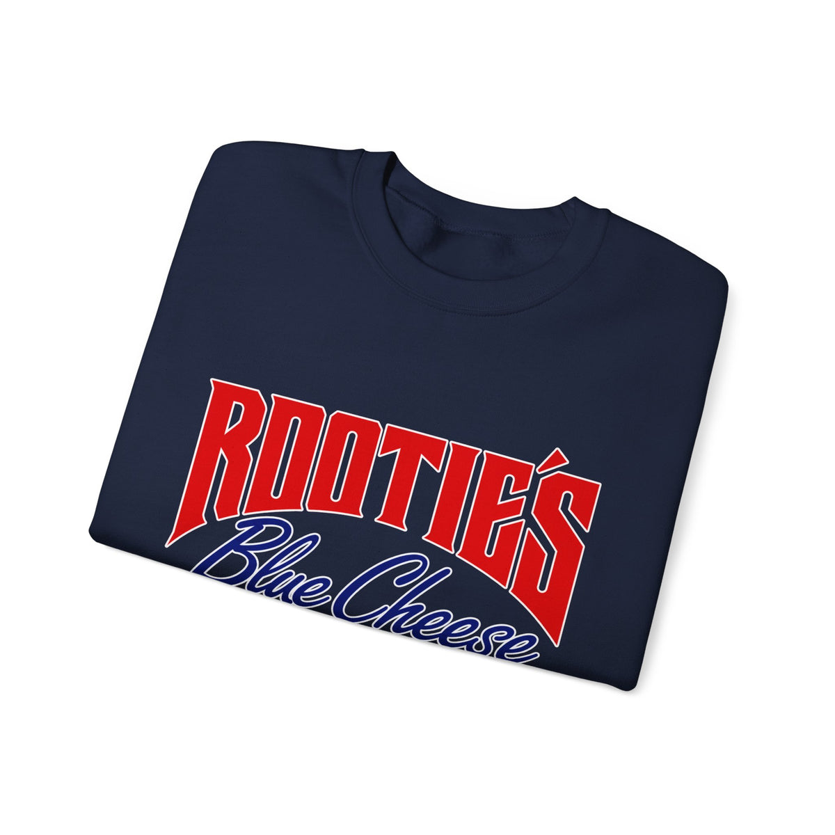 Crewneck Sweatshirt — "Rootie’s Blue Cheese" Retro Script Logo