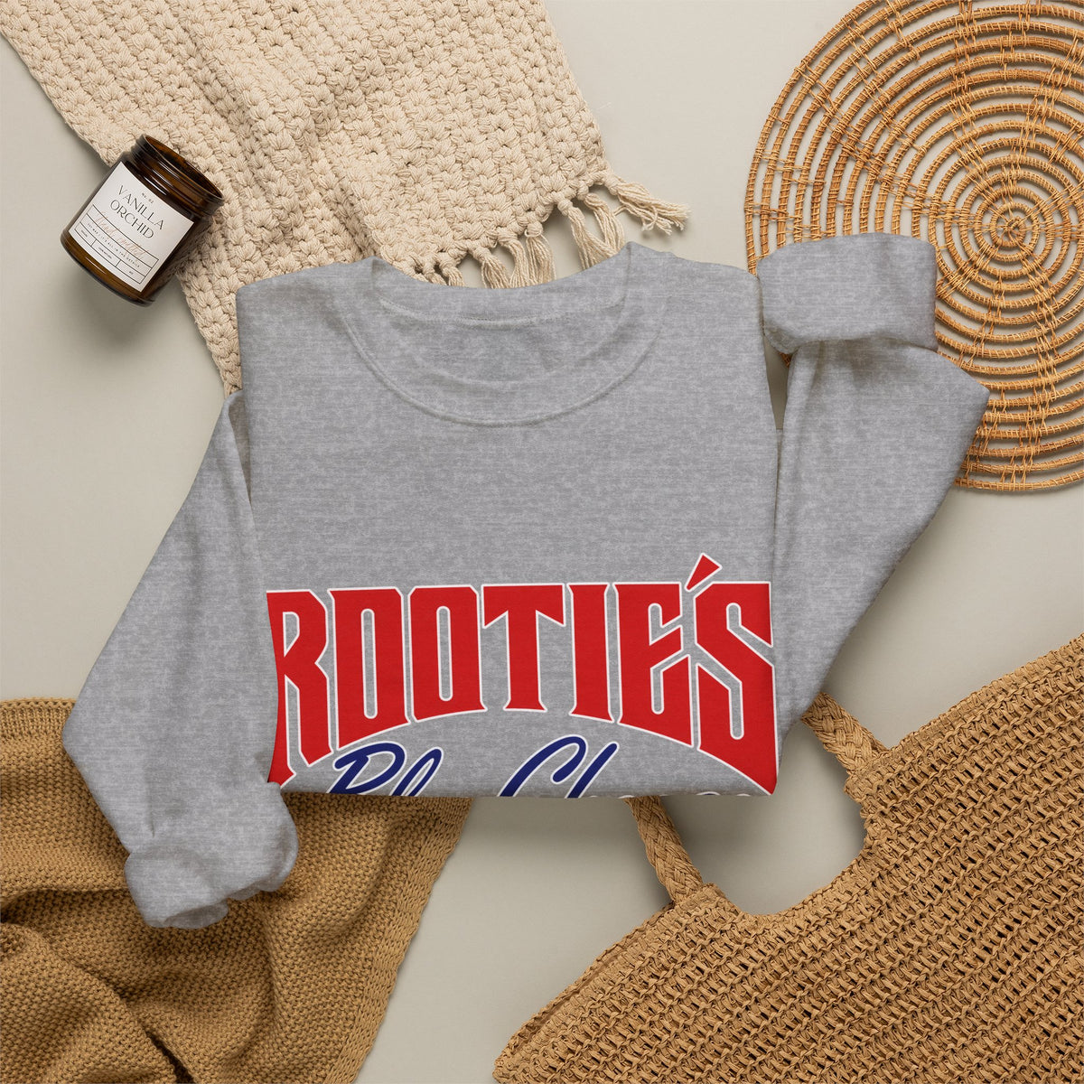 Crewneck Sweatshirt — "Rootie’s Blue Cheese" Retro Script Logo