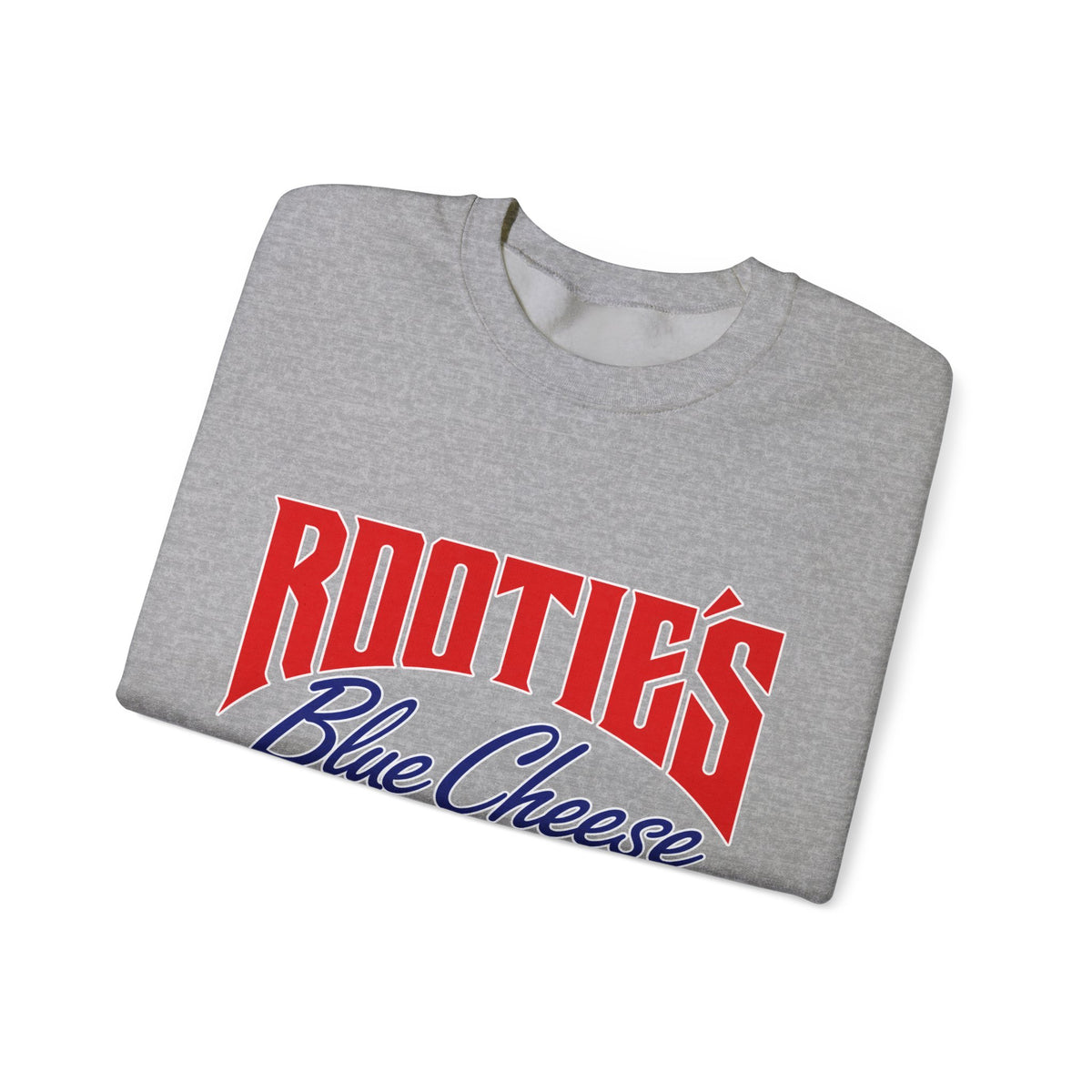 Crewneck Sweatshirt — "Rootie’s Blue Cheese" Retro Script Logo