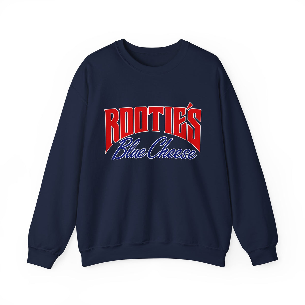 Crewneck Sweatshirt — "Rootie’s Blue Cheese" Retro Script Logo